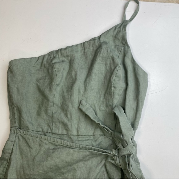 Seek The Label LightGreen 100% Linen One Shoulder Ruffle Tie Front Mini Dress XS - Picture 7 of 16